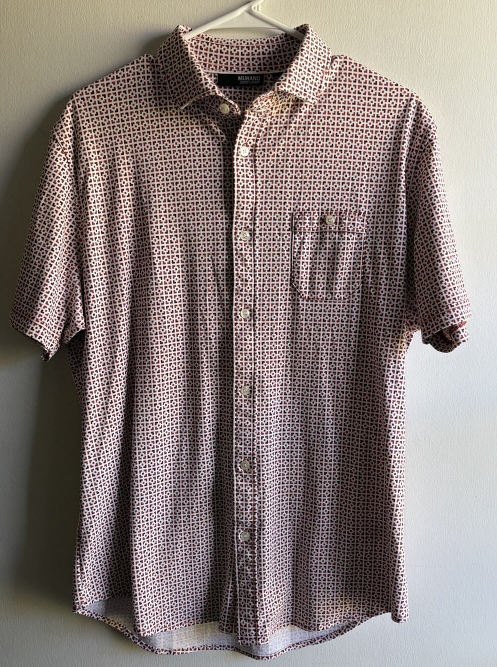Murano Liquid Luxury Shirt Mens Large Brown Geometric Short Sleeve Button Up